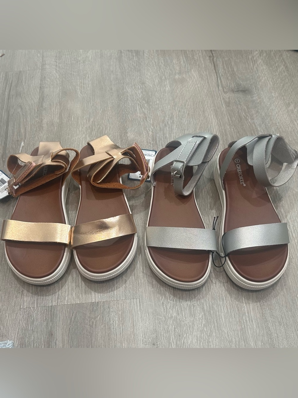 Cherokee Metallic Strap Sandals in Gold and Silver
